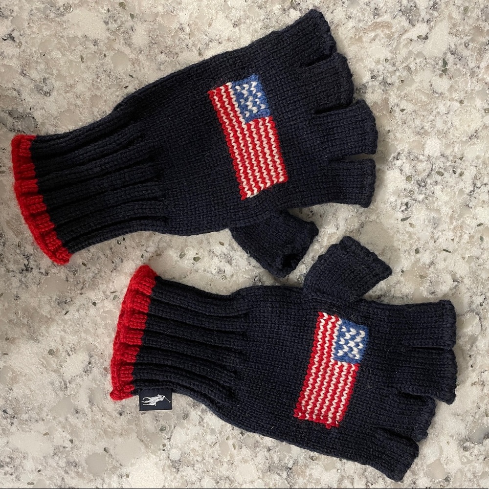 Vintage Ralph Lauren Official 2014 Olympic Wool Fingerless Team USA Gloves